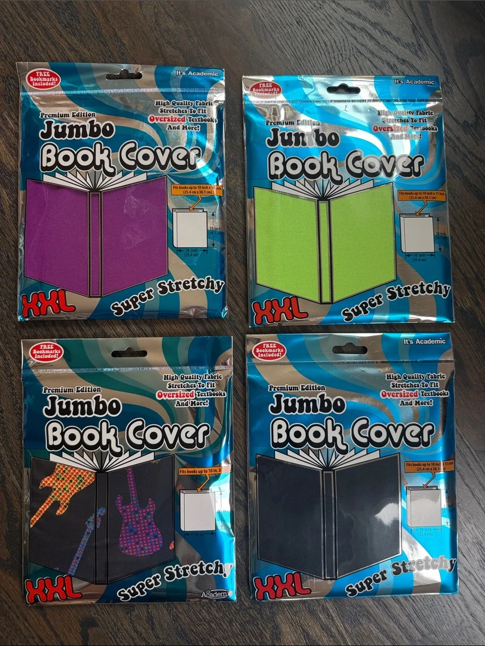 6 Jumbo Super Stretchy Book Cover - Assorted Bright Colors & 12 folders